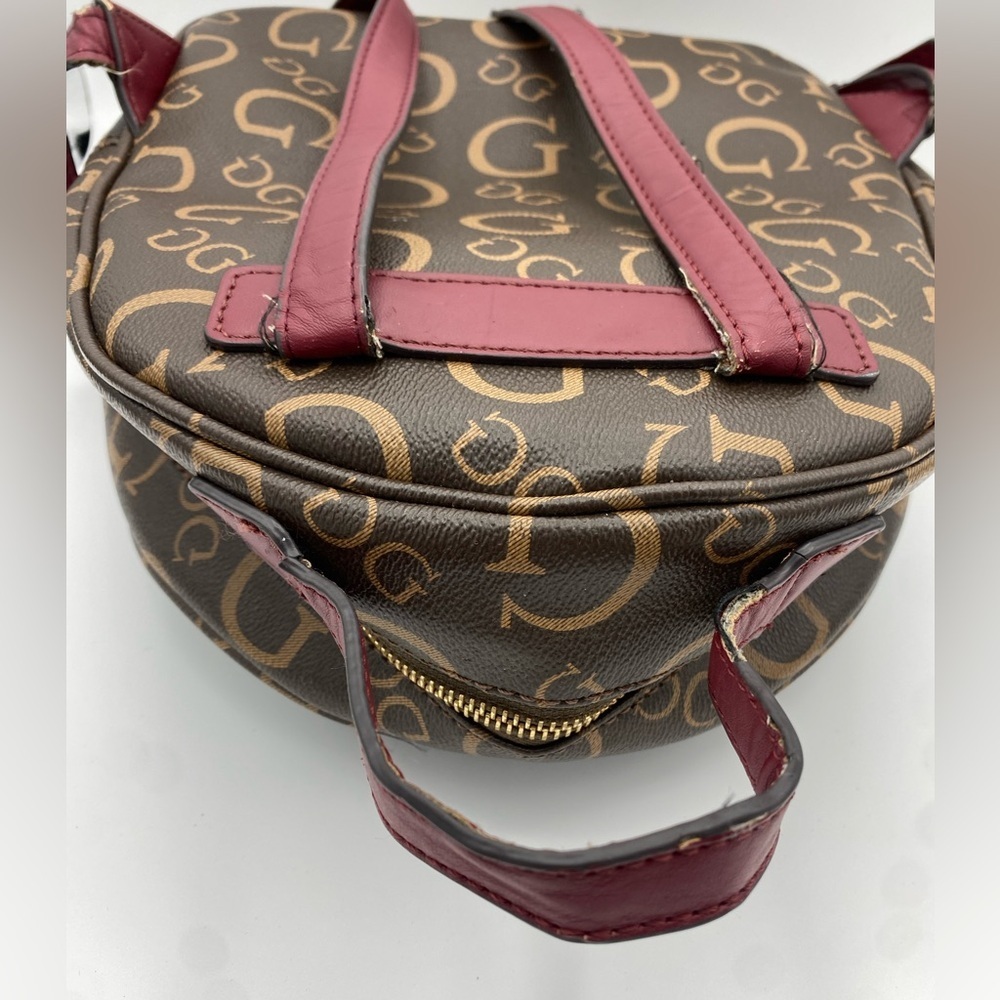 Guess Vintage Maroon Strap Brown Logo Backpack - Picture 5 of 14